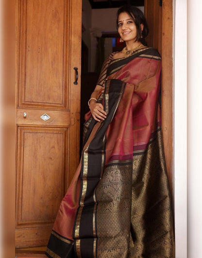 Maroon Soft Lichi Silk Saree With Weaving Work