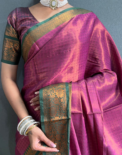 Rani Pink & Dark Green Banarasi Silk Saree With Weaving Work