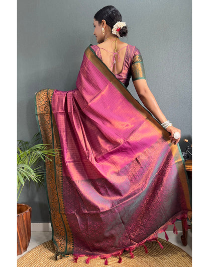 Rani Pink & Dark Green Banarasi Silk Saree With Weaving Work