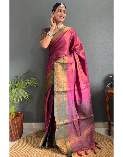 Rani Pink & Dark Green Banarasi Silk Saree With Weaving Work