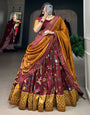 Maroon Tussar Silk With Foil Printed Lehenga Choli