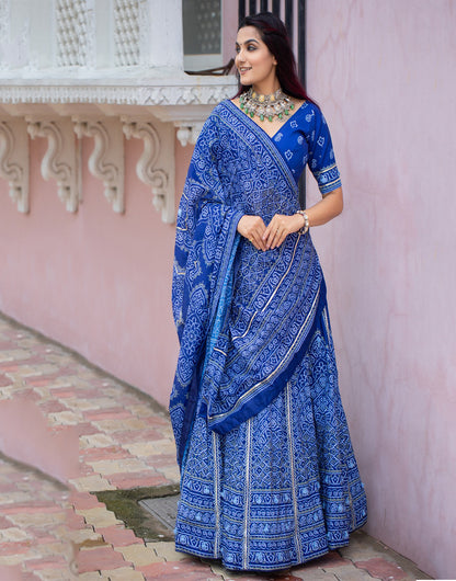 Persian Blue Silk With Bandhani Printed Lehenga Choli