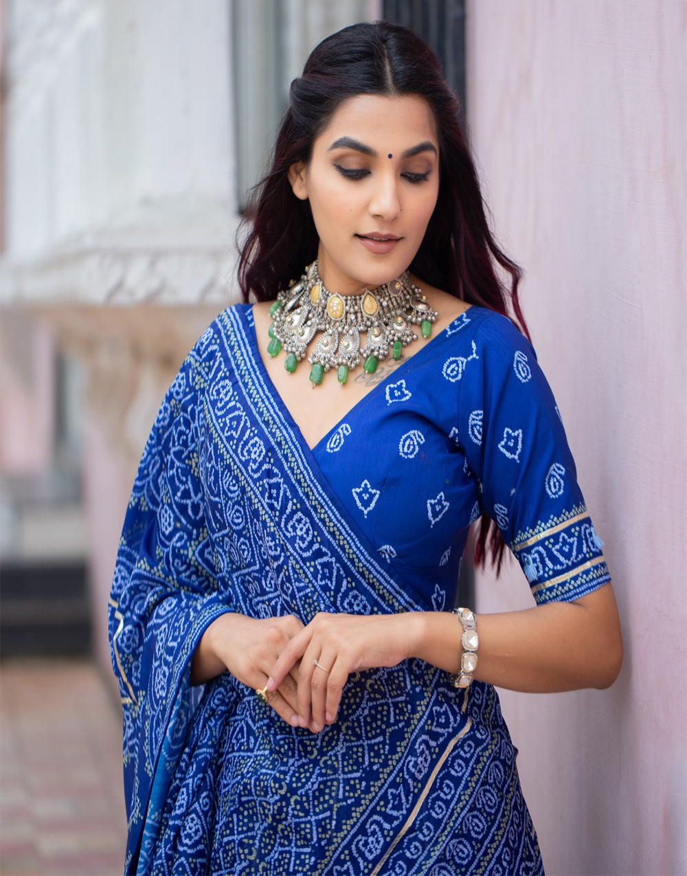 Persian Blue Silk With Bandhani Printed Lehenga Choli