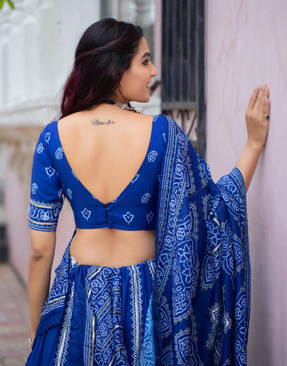 Persian Blue Silk With Bandhani Printed Lehenga Choli