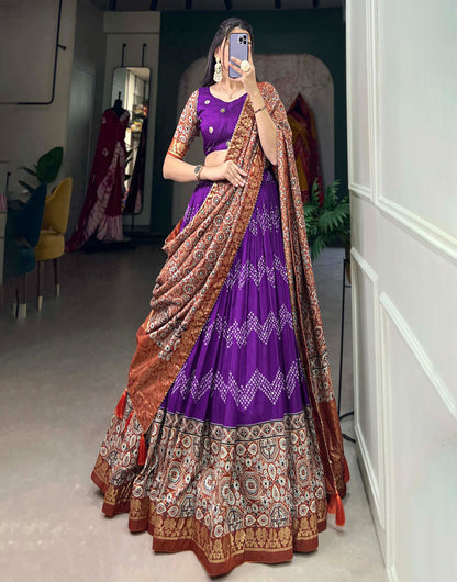 Violet Tussar Silk With Foil Printed Lehenga Choli