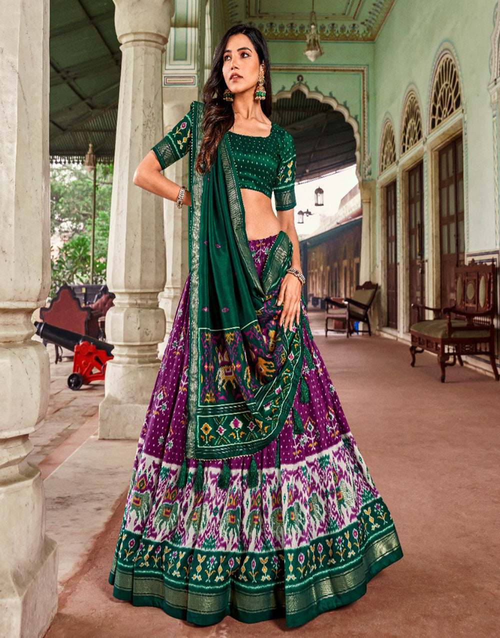 Purple Tussar Silk Patola Print With Foil Work Lehenga Choli