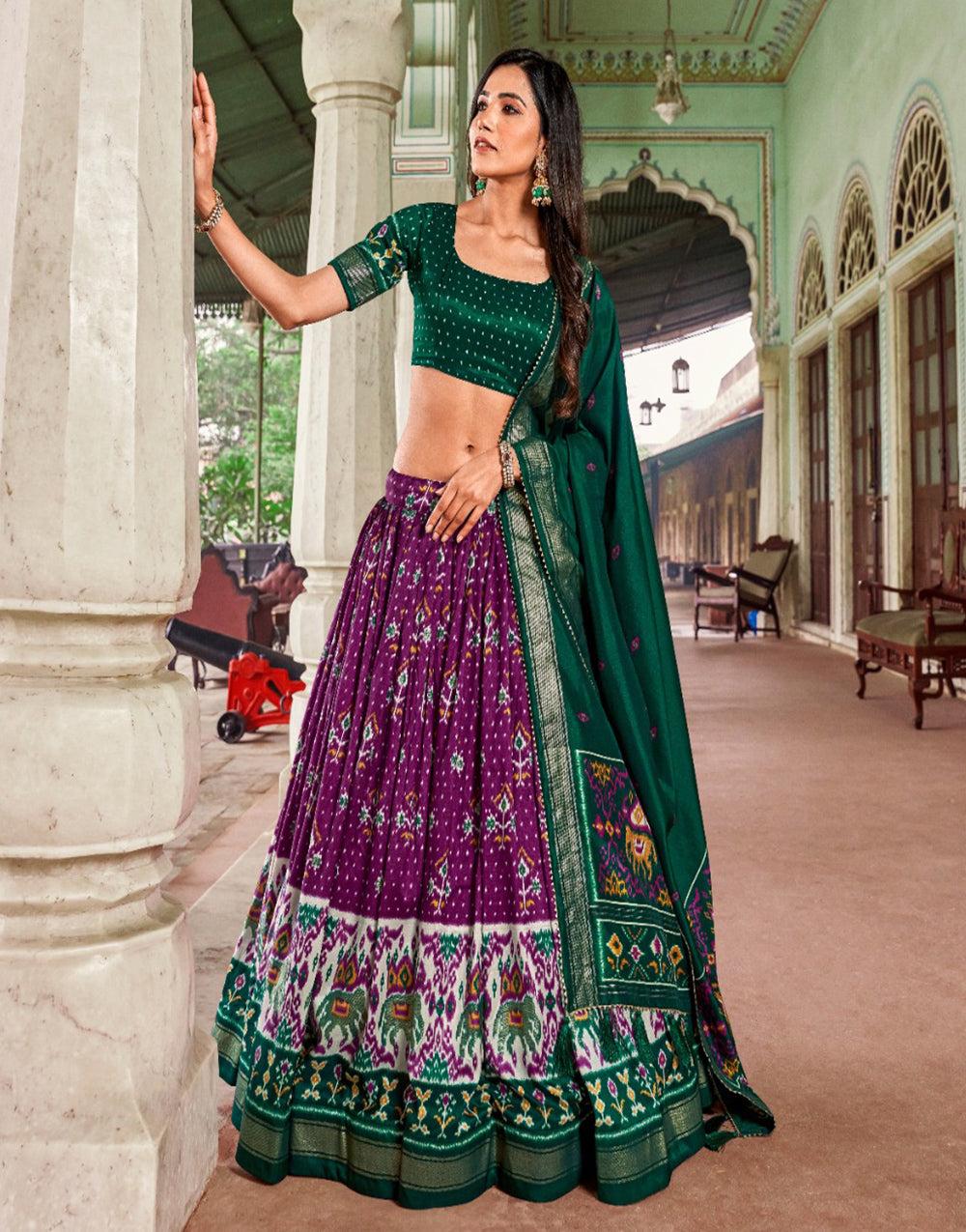 Purple Tussar Silk Patola Print With Foil Work Lehenga Choli