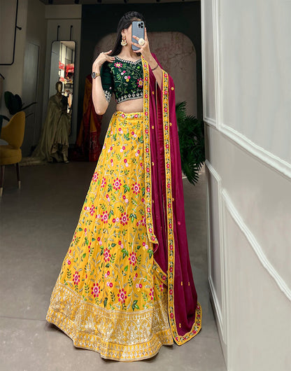 Yellow Georgette With Sequence & Thread Embroidery Lehenga Choli