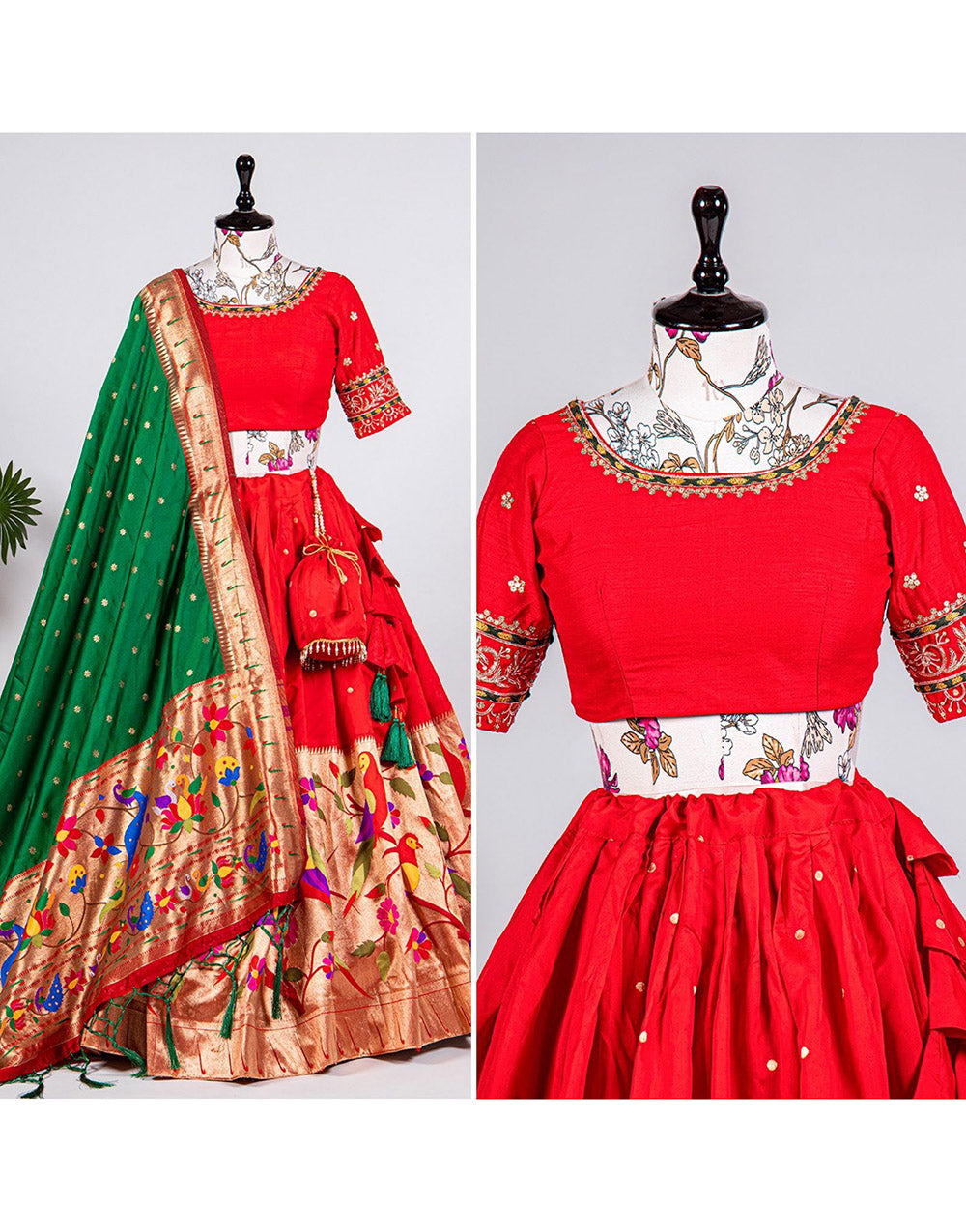 Red Paithani Silk Weaving Zari Work Lehenga Choli