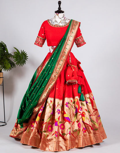 Red Paithani Silk Weaving Zari Work Lehenga Choli