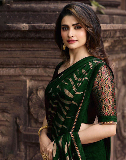 Dark Green Silk Saree With Zari Weaving Work