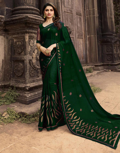 Dark Green Silk Saree With Zari Weaving Work