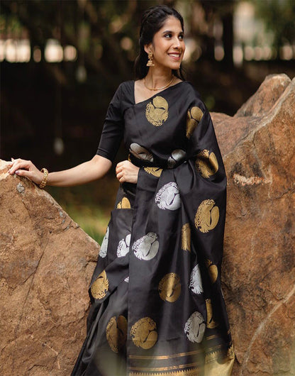 Black Soft Silk Saree With Zari Weaving Work