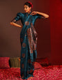 Prussian Blue Banarasi Silk Saree With Zari Weaving Work