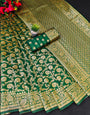 Green Banarasi Silk Saree With Zari Weaving Work