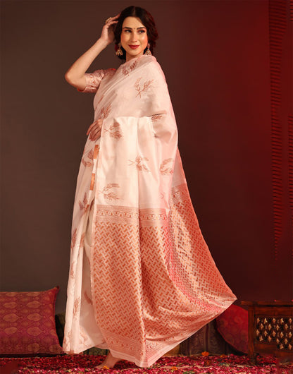 Off White Silk Saree With Weaving Work