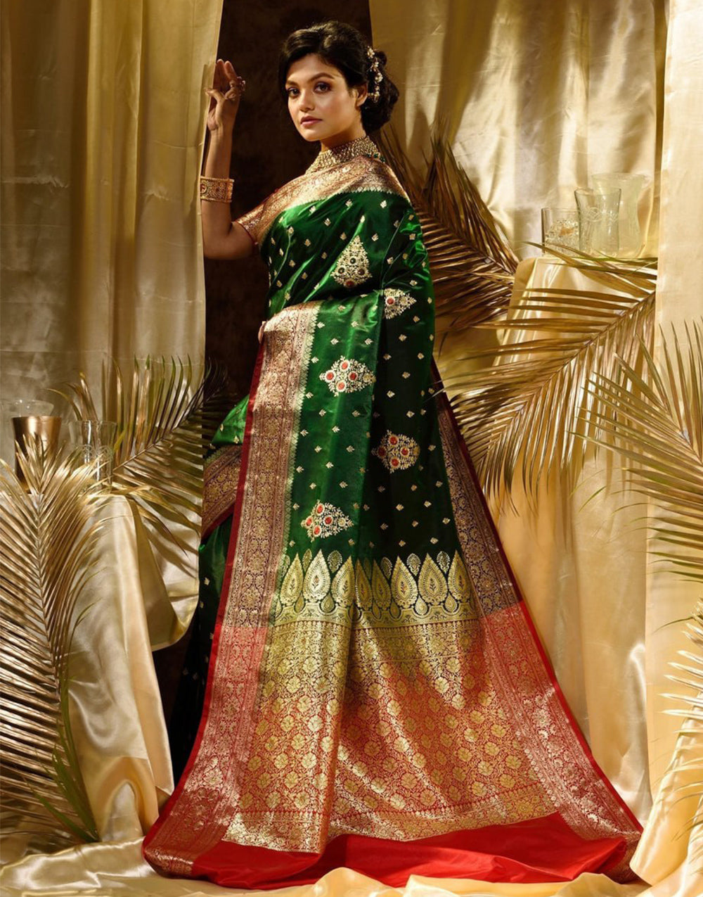 Green Banarasi Silk Saree With Zari Weaving Work