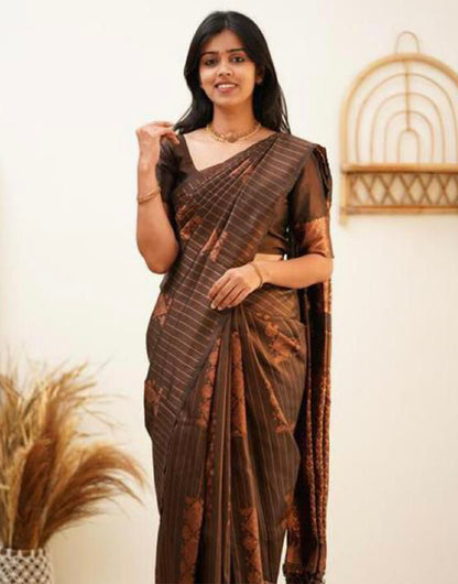 Coffee Brown Silk Saree With Weaving Work