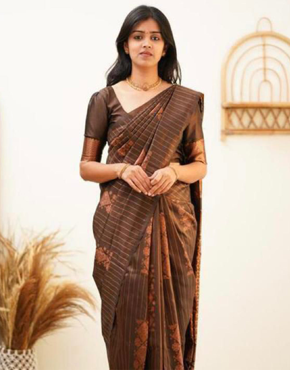 Coffee Brown Silk Saree With Weaving Work