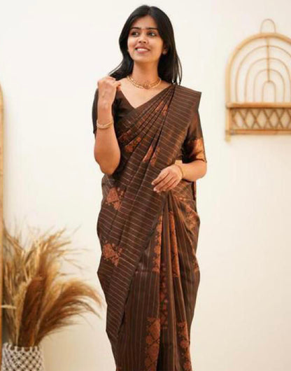 Coffee Brown Silk Saree With Weaving Work