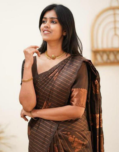 Coffee Brown Silk Saree With Weaving Work