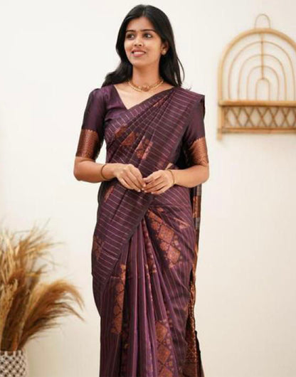 Grape Wine Silk Saree With Weaving Work