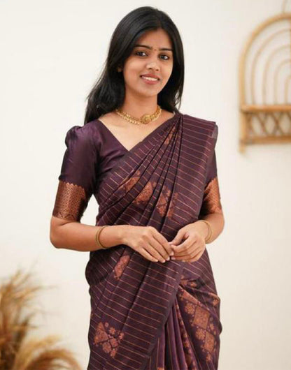 Grape Wine Silk Saree With Weaving Work