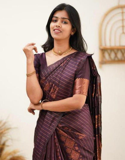 Grape Wine Silk Saree With Weaving Work