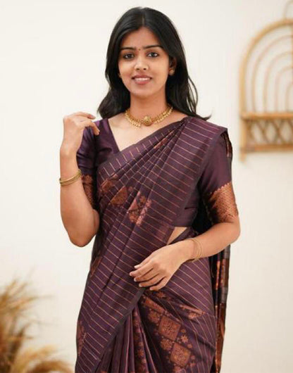 Grape Wine Silk Saree With Weaving Work