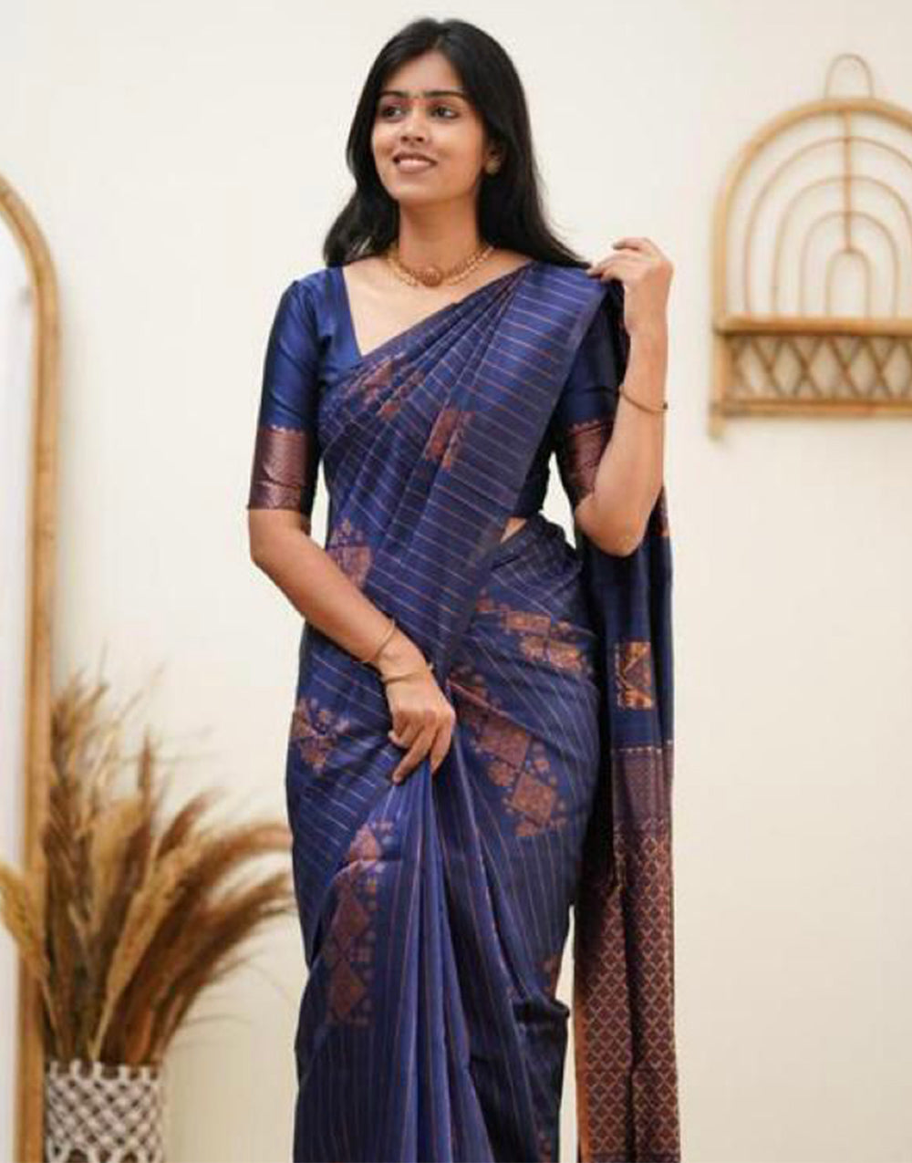 Blue Silk Saree With Weaving Work