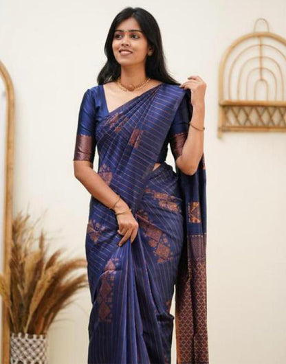 Blue Silk Saree With Weaving Work