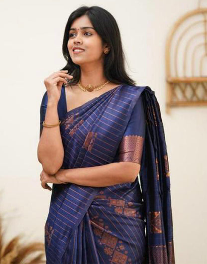 Blue Silk Saree With Weaving Work