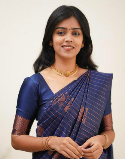 Blue Silk Saree With Weaving Work