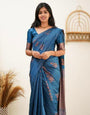 Steel Blue Silk Saree With Weaving Work