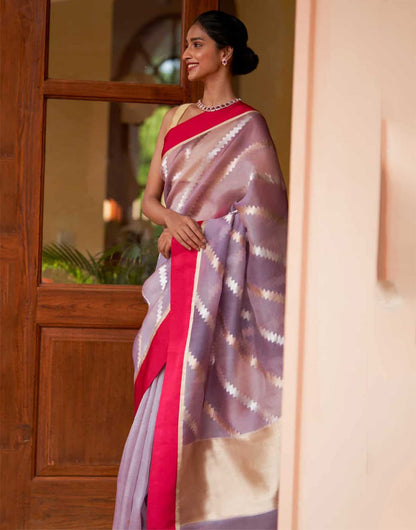 Lilac Lavender Silk Saree With Weaving Work