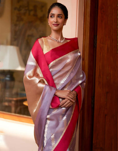 Lilac Lavender Silk Saree With Weaving Work