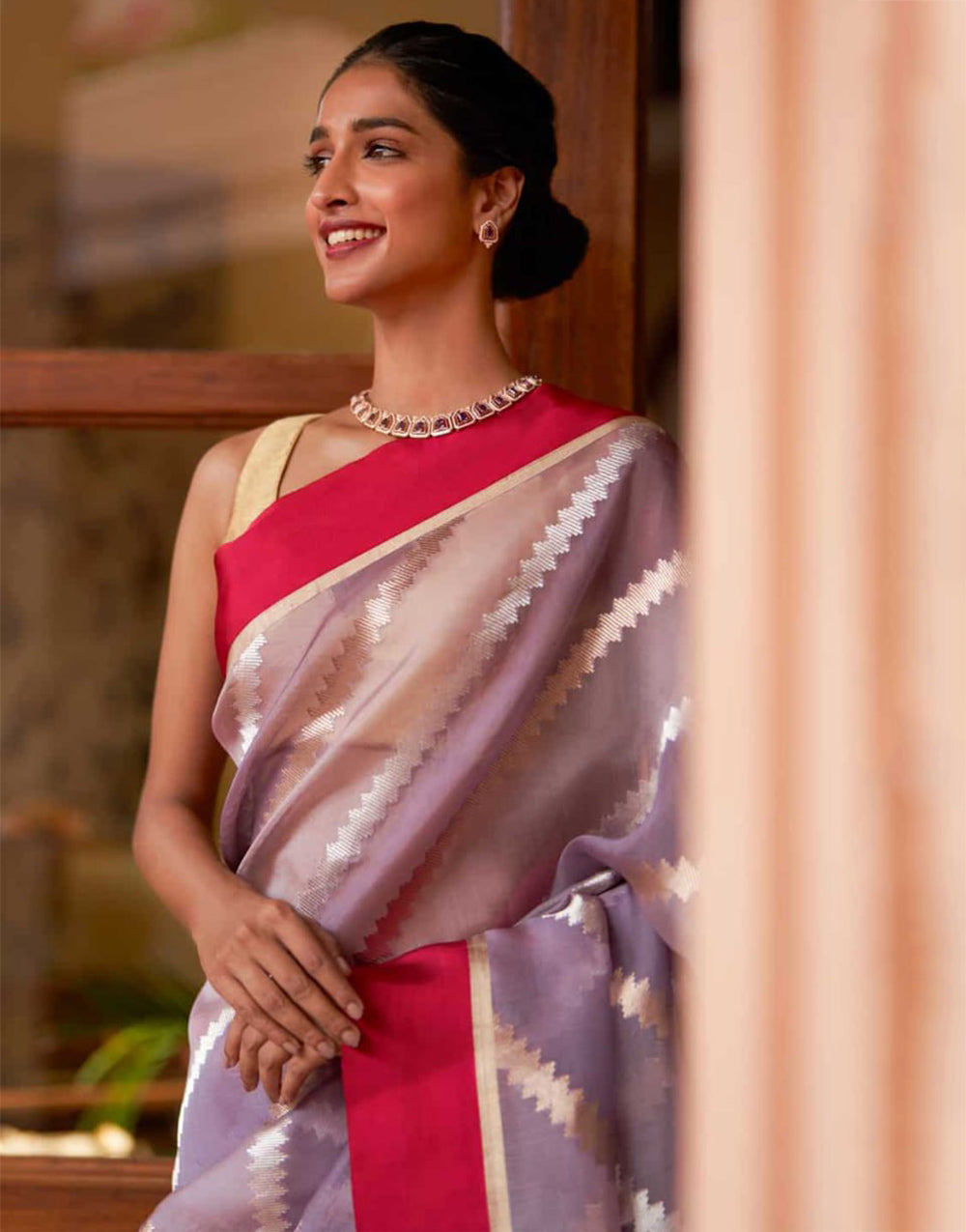 Lilac Lavender Silk Saree With Weaving Work