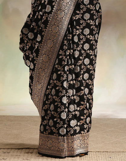 Black Banarasi Silk Saree With Zari Weaving Work