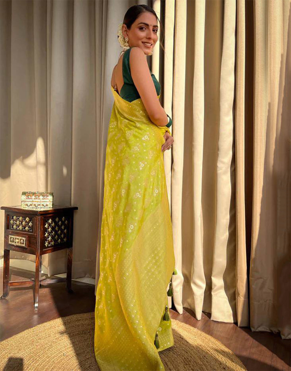 Citrine Yellow Banarasi Silk Saree With Zari Weaving Work
