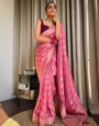 Hot Pink Banarasi Silk Saree With Zari Weaving Work