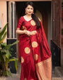Red Silk Saree With Zari Weaving Work