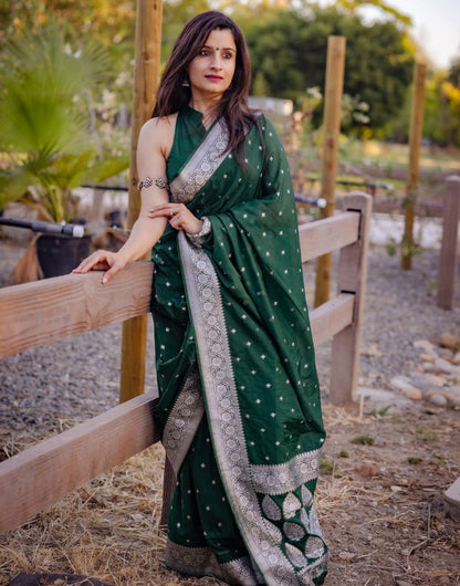 Dark Green Silk Saree With Weaving Work