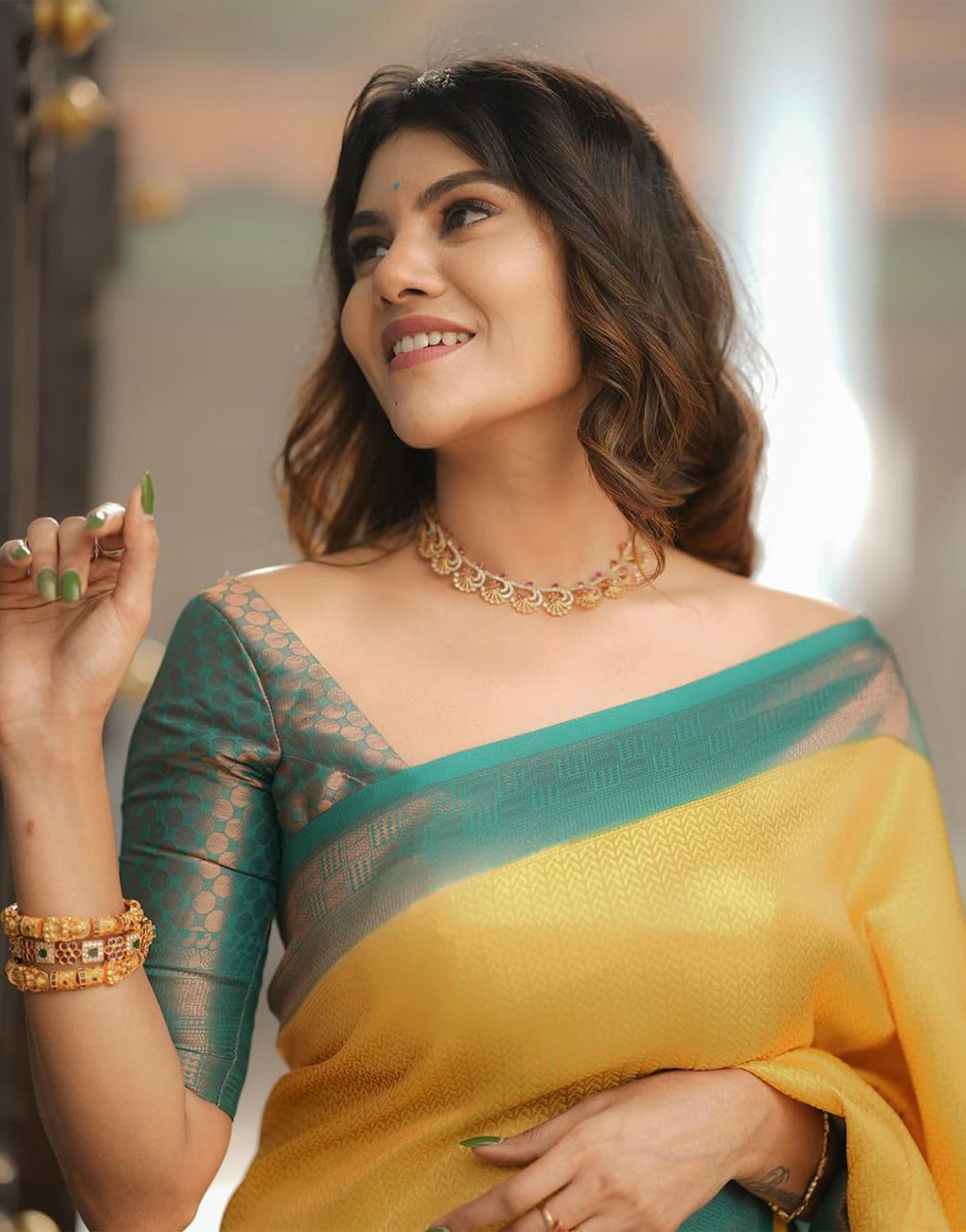 Yellow Silk Saree With Weaving Work