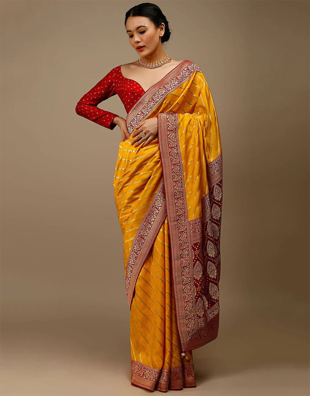 Golden Yellow Banarasi Silk Saree With Zari Weaving Work