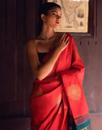 Amaranth Red Silk Saree Weaving Work