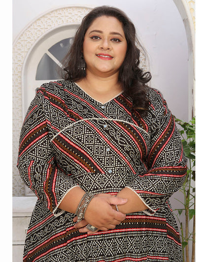 Black Rayon With Printed Long Kurti