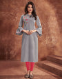 Gray Cotton With Heavy Embroidery Work Kurti