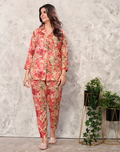 Light Pink Floral Print Rayon Co-Ord Set