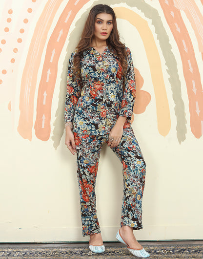 Blue & Red Floral Design Co-Ord Set