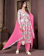 Hot Pink Rayon With Printed & Handwork Kurti